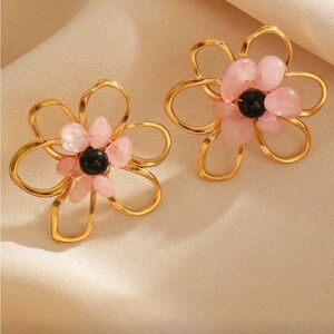 Pink Flower Earrings Q545